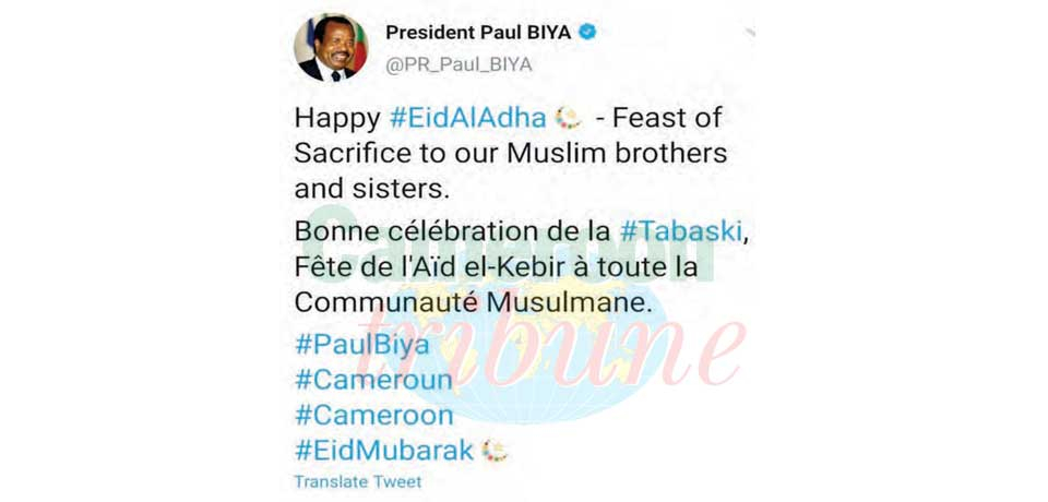Feast Of Sacrifice : President Paul Biya’s Happy Wishes